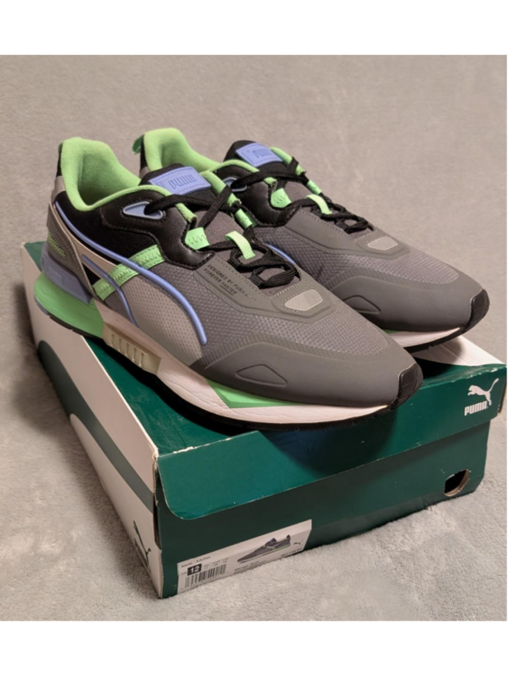 Puma Mirage Tech Castlerock Electro Green Sneakers US Men's Size 12 P14